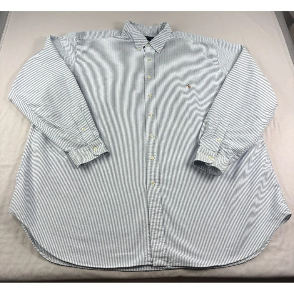 Polo Ralph Lauren Shirt Mens 3XLT Tall Blue Striped Flesh Pony Button Up - Picture 2 of 10